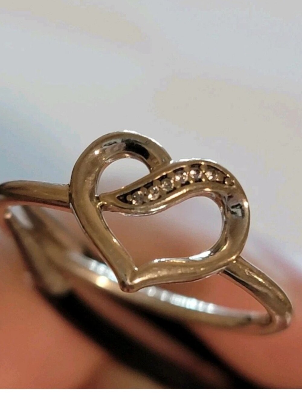 Pandora Silver Open Heart Ring with Pavé Accents - Silver Size 7.5
